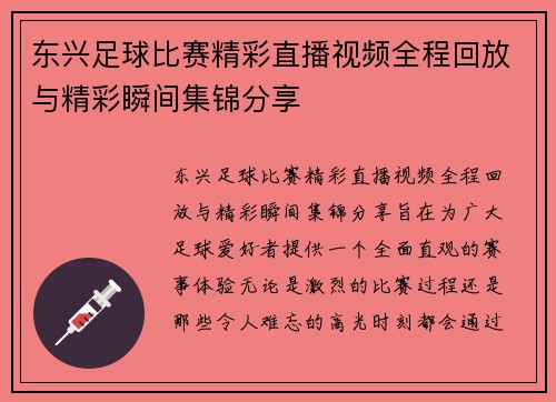 东兴足球比赛精彩直播视频全程回放与精彩瞬间集锦分享